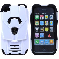 iPhone 4 4S 3D Race Car Hybrid Case (White-Black)